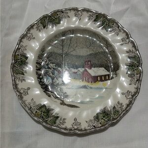 Vintage Friendly Village Winter Scene Decorative Plate